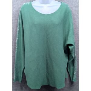 LIV MILANO Womens Sweater - Green, Pullover, Rhinestone Long Sleeves, Size XL